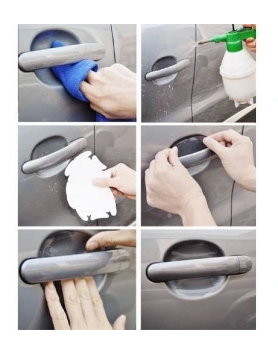 9lu Set Araba Kapı Kolu Koruyucu Çizilme Önleyici Şeffaf Sticker Film Koruma Seti