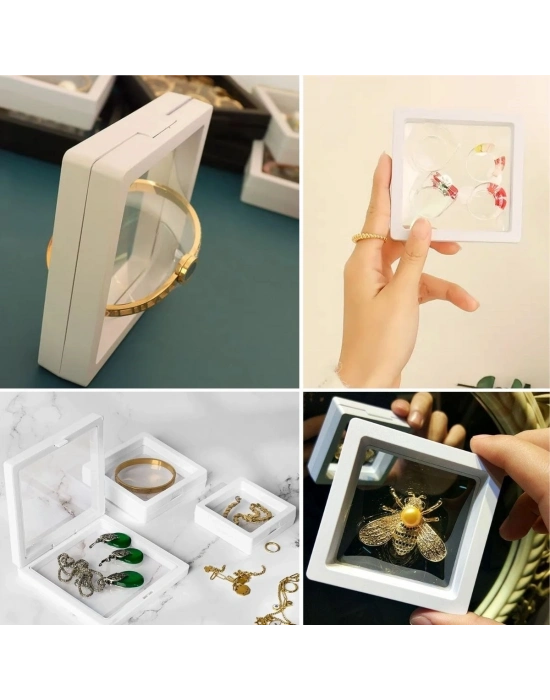 ®  9x9 cm Standlı 3D Takı Ziynet Hatıra Koleksiyon Saklama Kutusu Şeffaf Film Çerçevesi