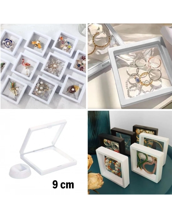 ®  9x9 cm Standlı 3D Takı Ziynet Hatıra Koleksiyon Saklama Kutusu Şeffaf Film Çerçevesi