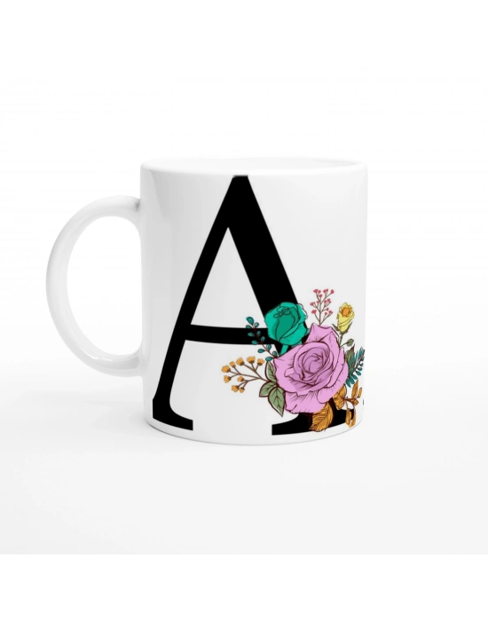 A Harfi Çiçek Desenli Kupa Bardak