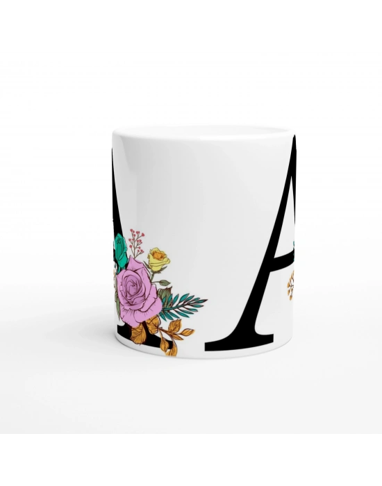 A Harfi Çiçek Desenli Kupa Bardak