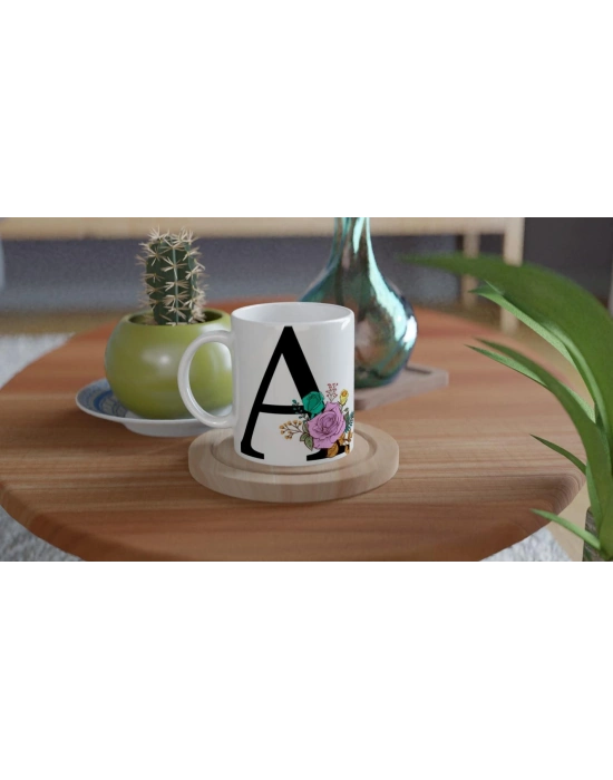 A Harfi Çiçek Desenli Kupa Bardak