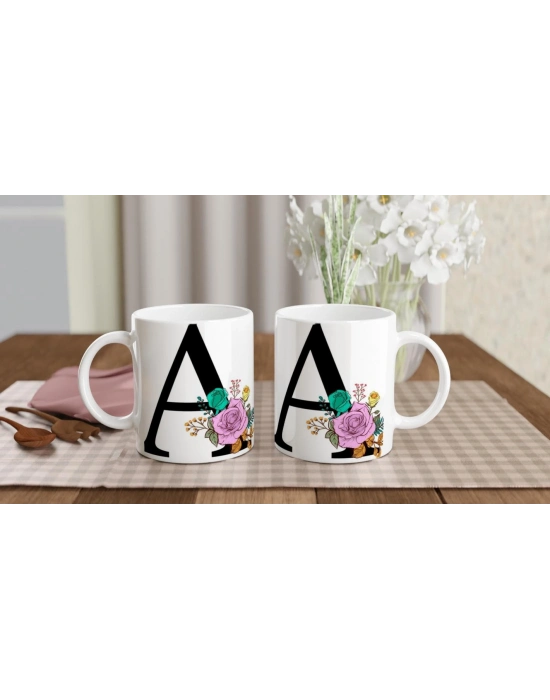 A Harfi Çiçek Desenli Kupa Bardak