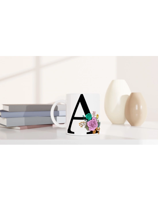 A Harfi Çiçek Desenli Kupa Bardak