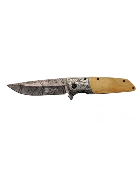 A2150c Kahve Kamp Çakısı 21cm- Manuel, Ahşap İşlemeli Sap,kemerlikli