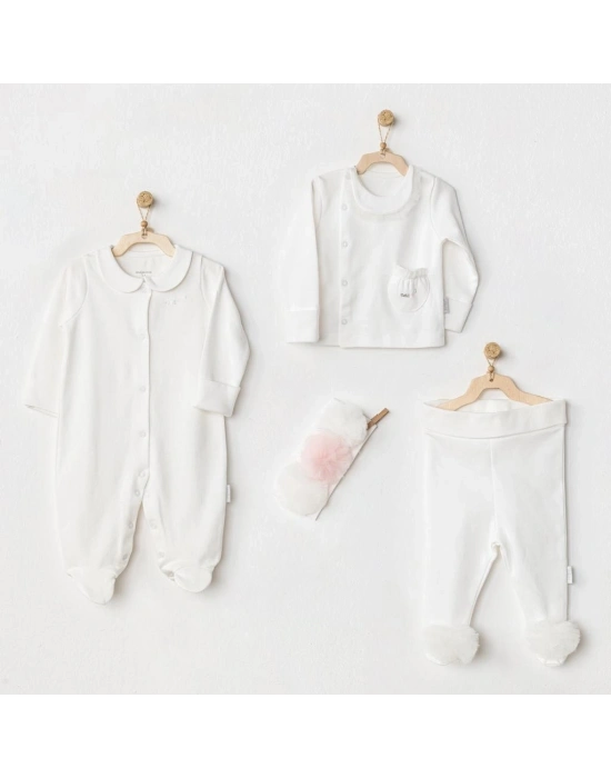 AC24501 Petit Love Newborn Tüllü 4 Parça Set Ekru