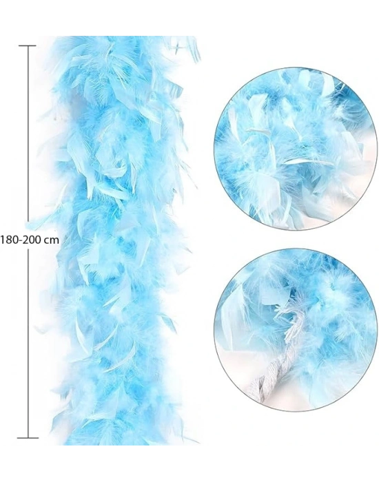 Açık Mavi Renk Kabarık Kalın Otriş Boa Tüy 6 Cm Genişlik 180-200 Cm Uzunluk