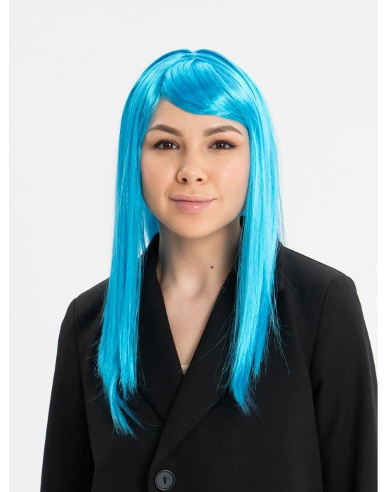 Açık Mavi Renk Uzun Düz Parti Peruğu