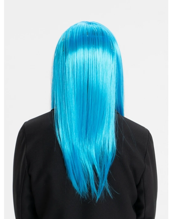 Açık Mavi Renk Uzun Düz Parti Peruğu