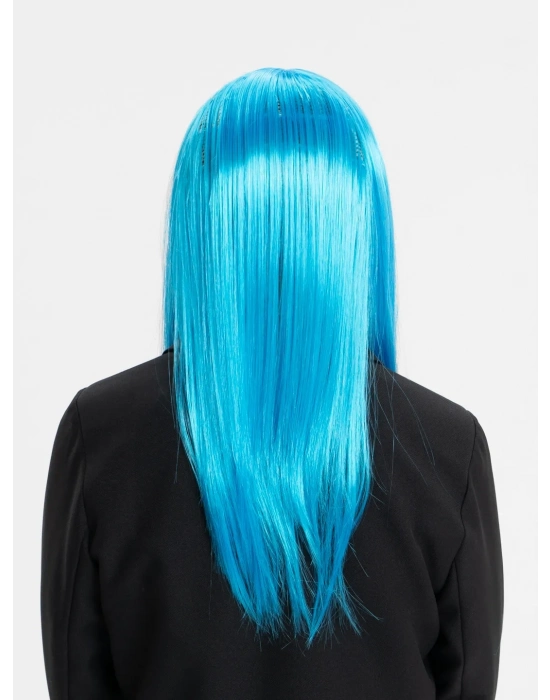 Açık Mavi Renk Uzun Düz Parti Peruğu