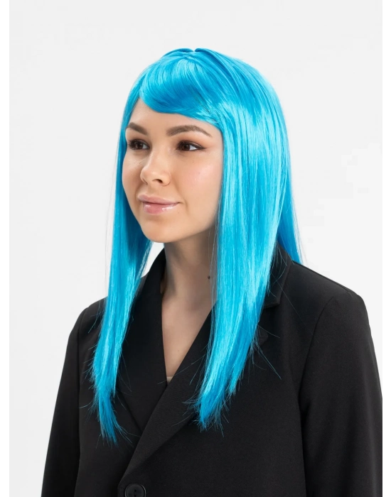 Açık Mavi Renk Uzun Düz Parti Peruğu