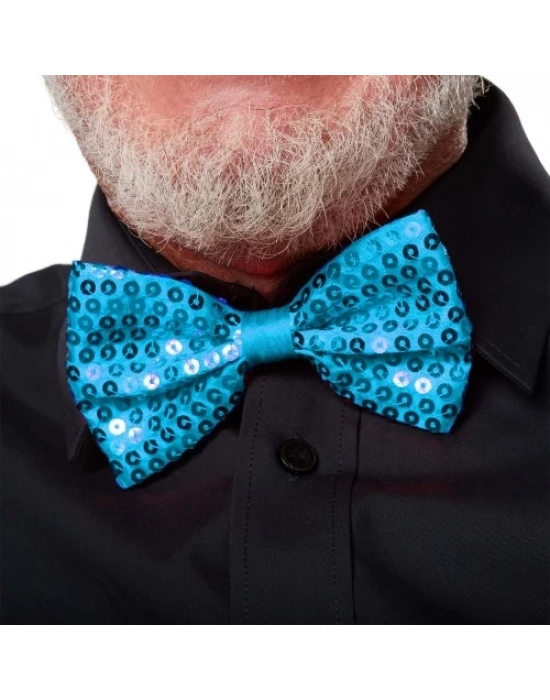 Açık Mavi Turkuaz Payetli Pullu Papyon