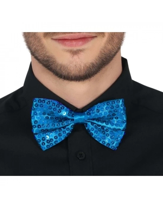 Açık Mavi Turkuaz Payetli Pullu Papyon