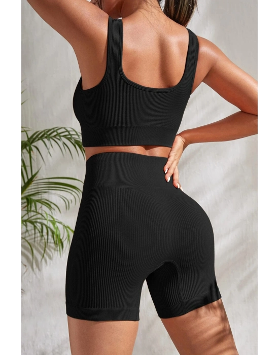 Kadın Siyah Kalın Askılı Yüksek Bel Şortlu Gecelik Takımı