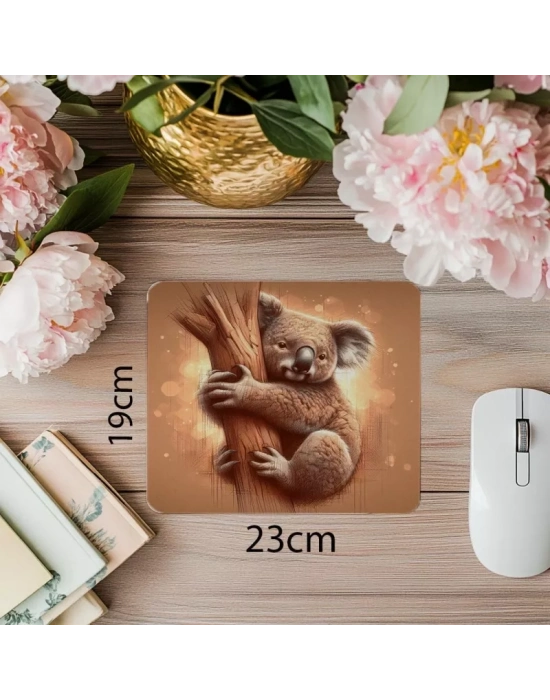 Ağaca Sarılmış Koala Çizimli Mousepad - 19x23 cm 2 mm Dikdörtgen İthal Baskılı Mouse Pad