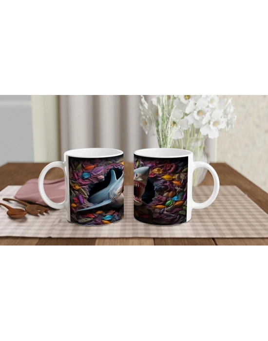 Ağzı Açık Köpekbalığı ve Renkli Resifler Su Altı Temalı Kupa Bardak