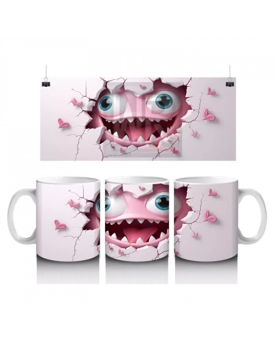 Ağzı Açık Sevimli Yaratık Maskotu – Baskılı Kahve Kupası