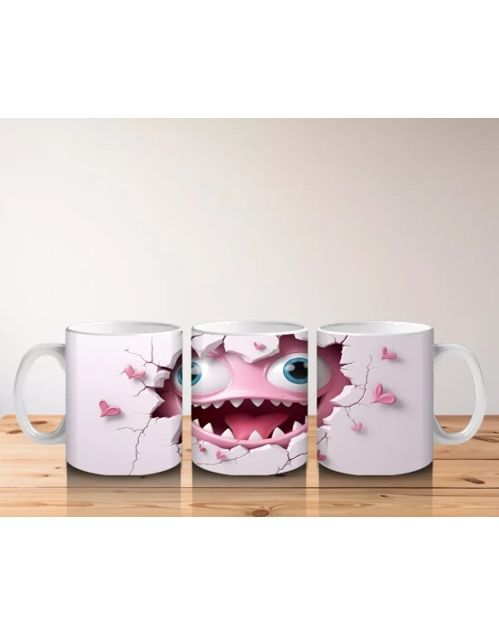 Ağzı Açık Sevimli Yaratık Maskotu – Baskılı Kahve Kupası