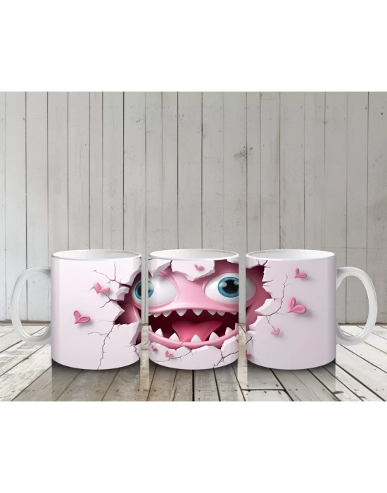 Ağzı Açık Sevimli Yaratık Maskotu – Baskılı Kahve Kupası