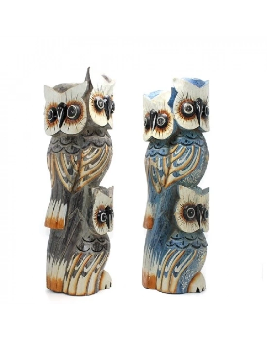 Ahşap 3lü Baykuş 50 Cm