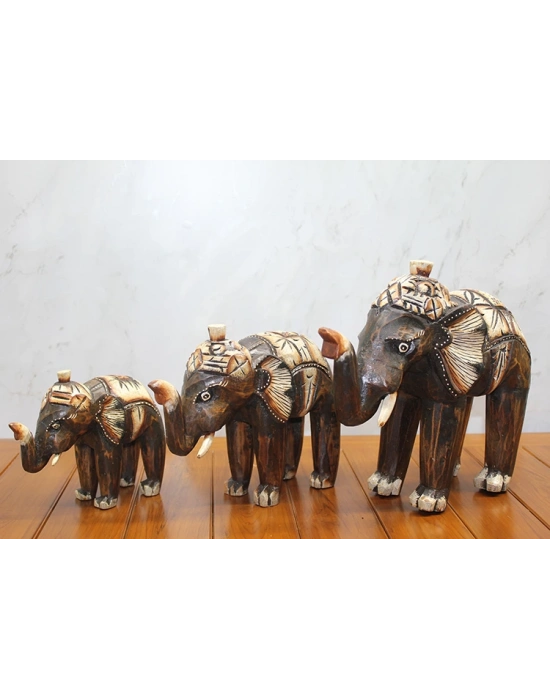 Ahşap 3lü Fil Seti