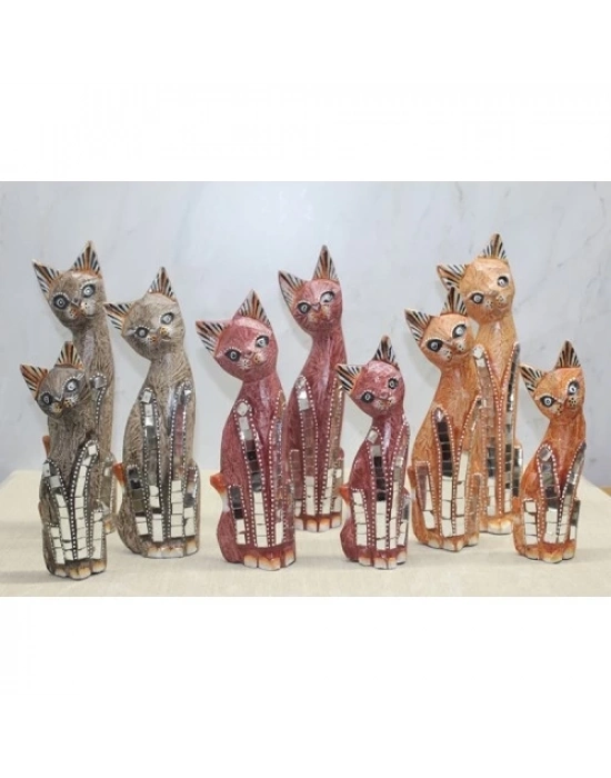 Ahşap 3lü Kedi Seti 30 Cm Model 2