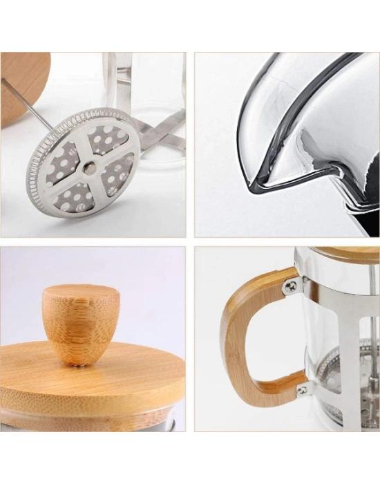 Ahşap Detaylı 350 ml Cam French Press