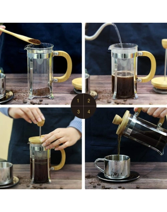Ahşap Detaylı 600 ml Cam French Press