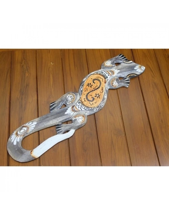 Ahşap Duvara Asmalı Kertenkele Figürü