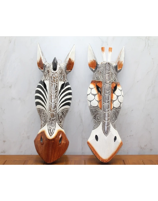 Ahşap Duvara Asmalı Maske Zebra