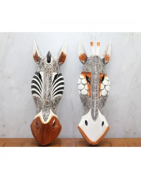Ahşap Duvara Asmalı Maske Zebra