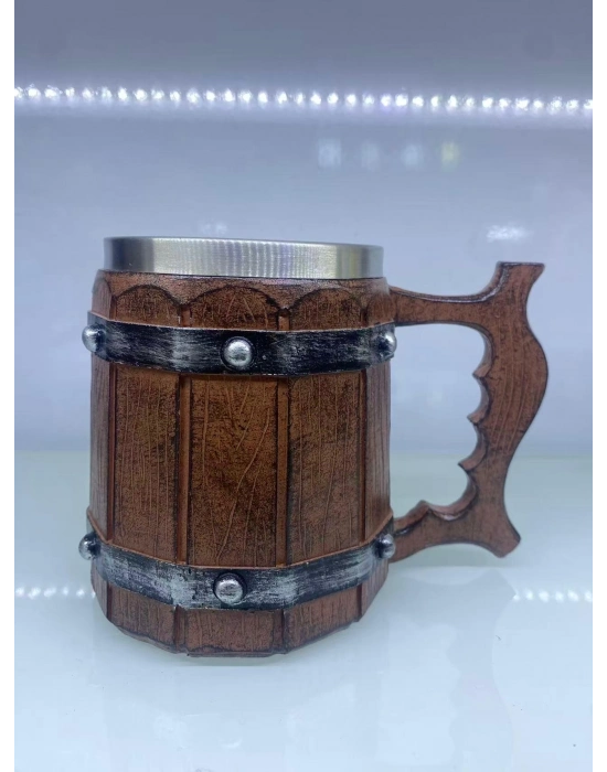 Ahşap Fıçı Şeklinde Çelik Kupa Kod 23006