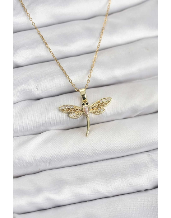 316L Çelik Zincir Gold Renk Yusufçuk Model Kadın Kolye