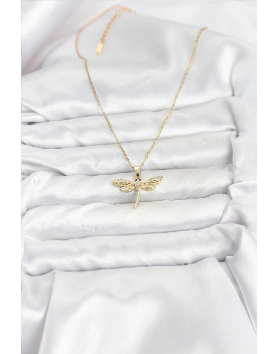 316L Çelik Zincir Gold Renk Yusufçuk Model Kadın Kolye