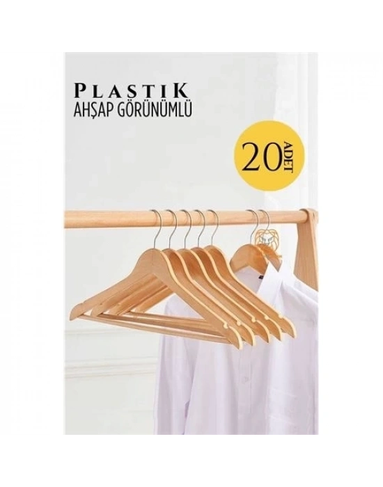 Ahşap Görünüm Plastik Askı 20 ADET KREM