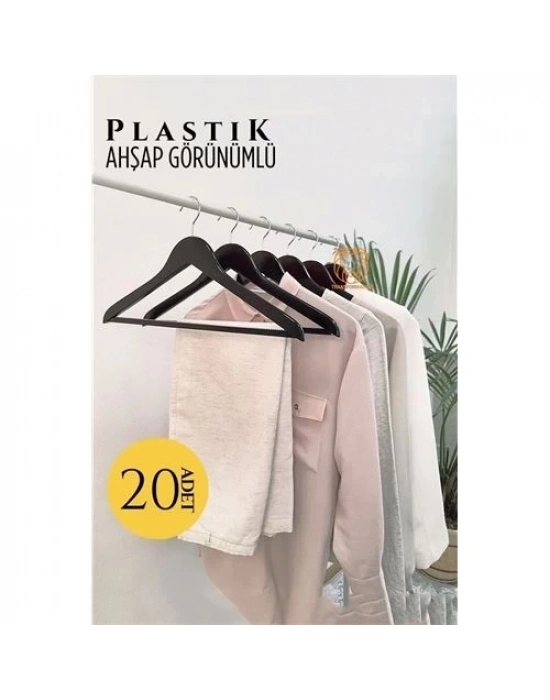 Ahşap Görünüm Plastik Askı 20 ADET SİYAH