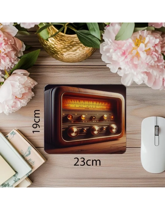 Ahşap Gövdeli Eski Radyo Mousepad - 19x23 cm 2 mm Dikdörtgen İthal Baskılı Mouse Pad