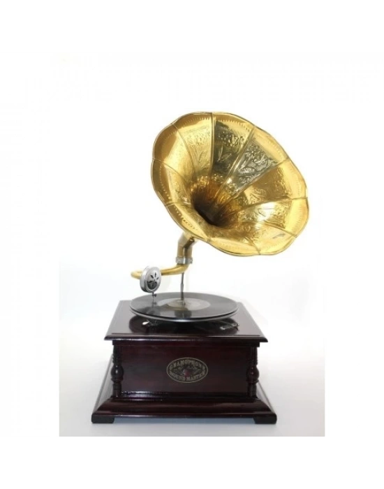 Ahşap Kare Gramofon Taş Plak Çalar