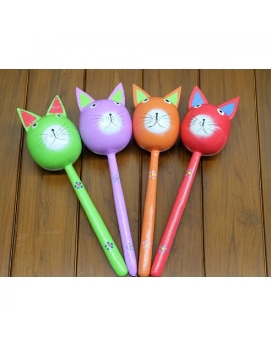 Ahşap Kedi Marakas Tekli