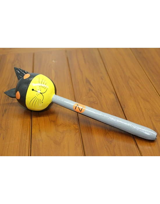 Ahşap Kedili Batman Marakas Tekli