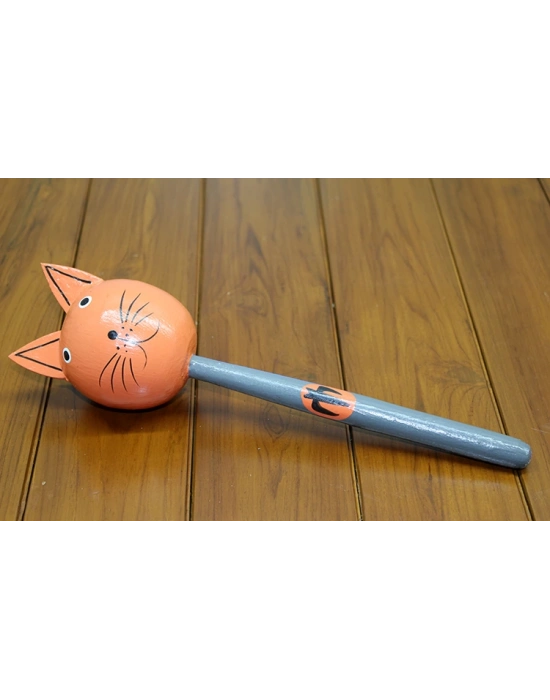 Ahşap Kedili Marakas Tekli Model 3