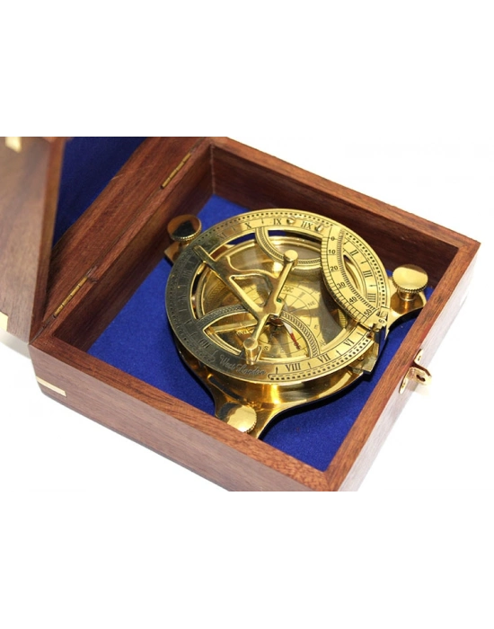 Ahşap Kutulu El Yapımı Pirinç Güneş Saati Ve Pusula