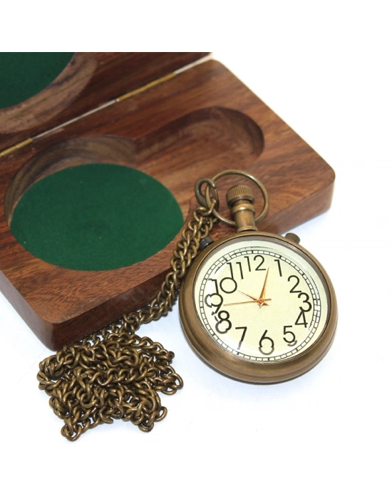 Ahşap Kutulu Pirinç Köstekli Saat Model 3