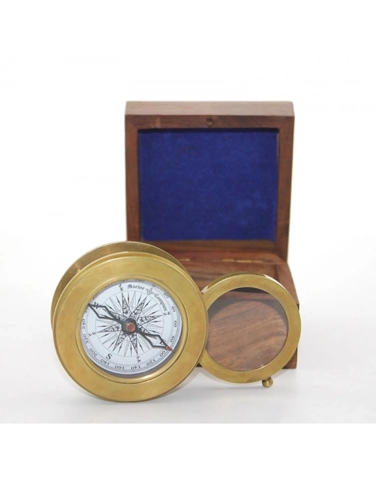 Ahşap Kutulu Pirinç Mercekli Pusula 16040a