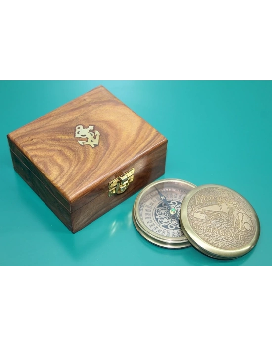 Ahşap Kutulu Pirinç Pusula 16222