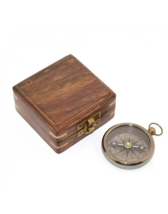 Ahşap Kutulu Pirinç Pusula Model 1