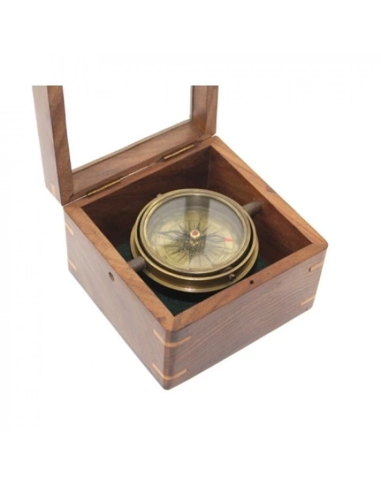 Ahşap Kutulu Pirinç Pusula Model 14