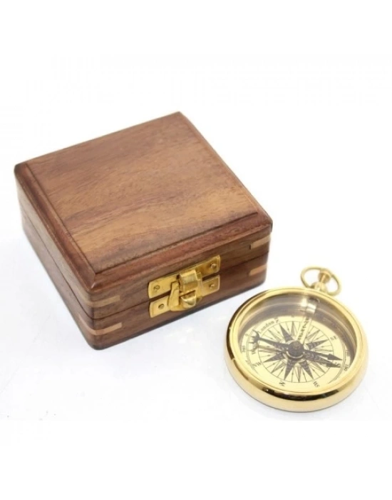 Ahşap Kutulu Pirinç Pusula Model 3