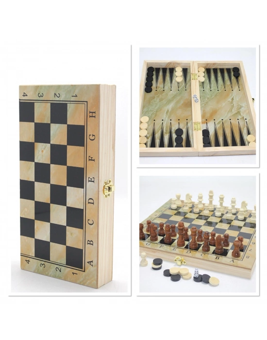 Ahşap Kutulu Satranç Ve Tavla Seti Alk4219