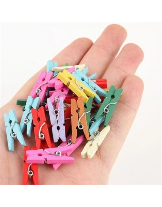 Ahşap Renkli Mini Mandal 100 Adet